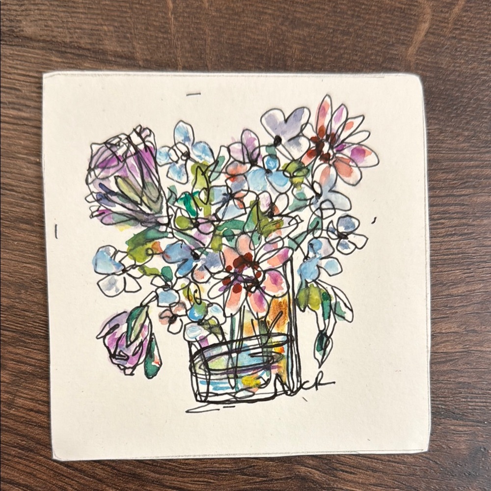 Colorful Floral Mixed Media Art - Watercolor & Pen Bouquet/Flowers
